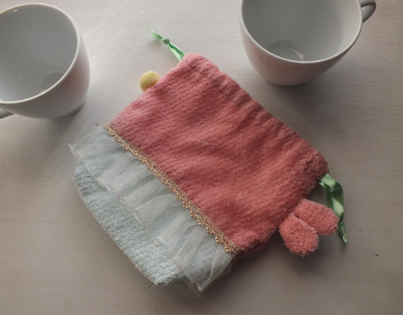 うさちゃんのコップ入れ巾着♡ピンク 3枚目の画像