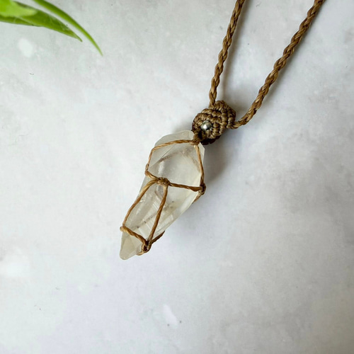 持ち込み石オーダー】マクラメ編みペンダント（石包み）｜天然石