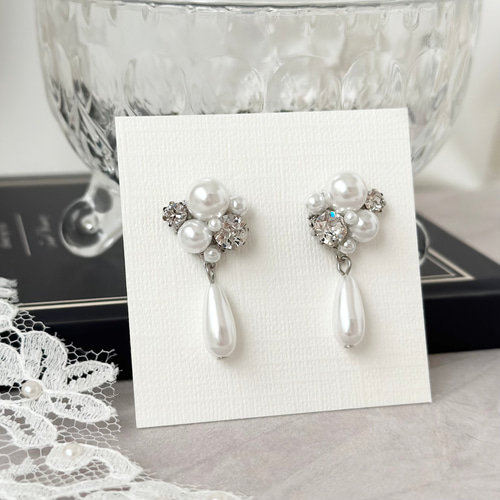 1449】ビジューパールハンドメイドアクセサリーピアスイヤリング