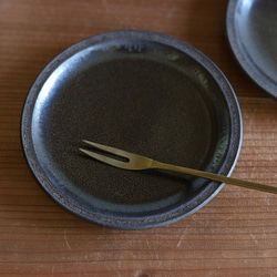 丸豆皿　濃茶 ブリム アンティークゴールド系　陶器 5枚目の画像