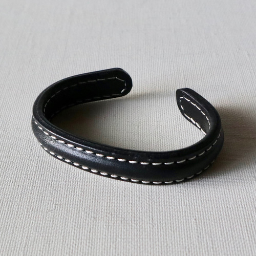 PERSIMMON 13mm 幅 ガーディアン バングル レザー 黒×アイボリー