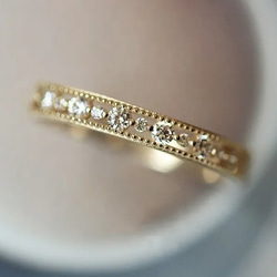【MR10】華奢な透かしレースの指輪／K18YG仕上げ　キラキラCZダイヤモンド　重ね付けに 3枚目の画像