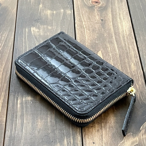 シャイニング クロコダイル × パイソン 財布 ブラック コンパクト 5枚目の画像