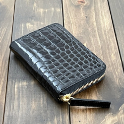 シャイニング クロコダイル × パイソン 財布 ブラック コンパクト 2枚目の画像