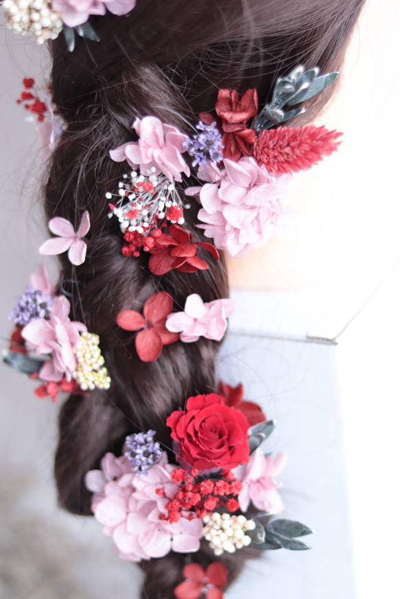 【カラーオーダーＯＫ】バラ&小花のナチュラルヘッドドレス＊プリザーブドフラワー&ドライフラワー 9枚目の画像