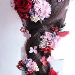 【カラーオーダーＯＫ】バラ&小花のナチュラルヘッドドレス＊プリザーブドフラワー&ドライフラワー 10枚目の画像