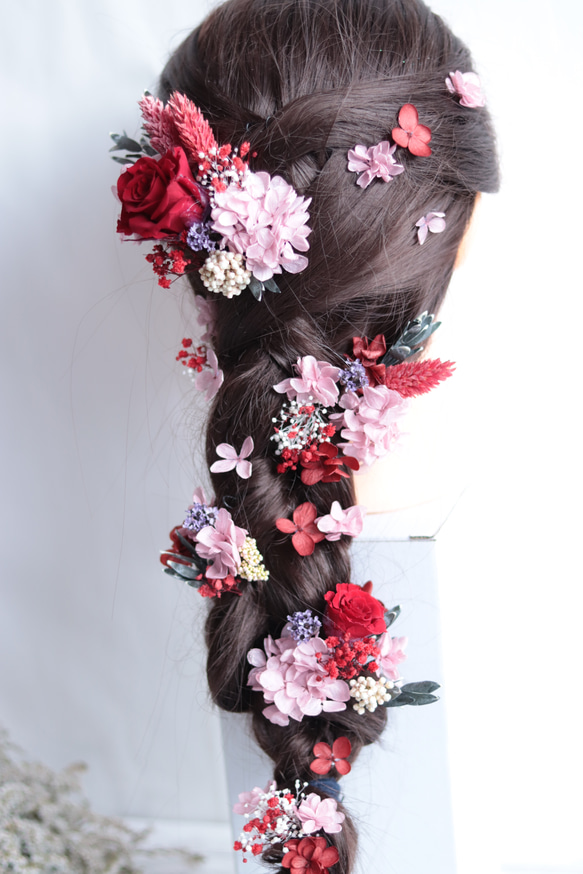 【カラーオーダーＯＫ】バラ&小花のナチュラルヘッドドレス＊プリザーブドフラワー&ドライフラワー 11枚目の画像