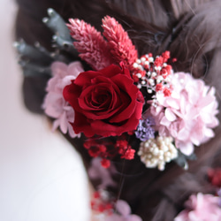【カラーオーダーＯＫ】バラ&小花のナチュラルヘッドドレス＊プリザーブドフラワー&ドライフラワー 7枚目の画像