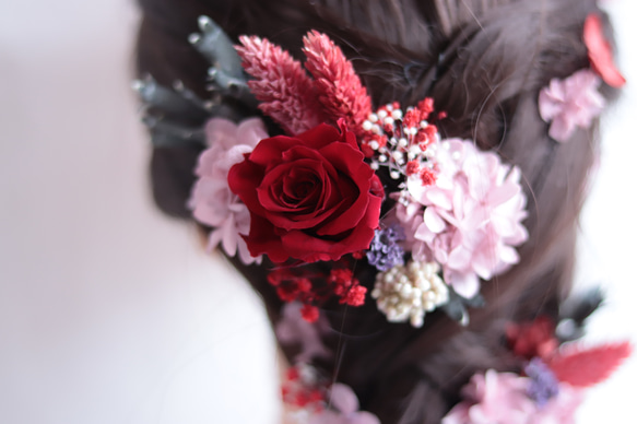 【カラーオーダーＯＫ】バラ&小花のナチュラルヘッドドレス＊プリザーブドフラワー&ドライフラワー 7枚目の画像