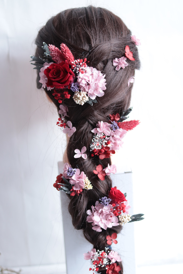 【カラーオーダーＯＫ】バラ&小花のナチュラルヘッドドレス＊プリザーブドフラワー&ドライフラワー 5枚目の画像
