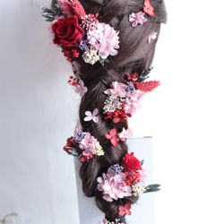 【カラーオーダーＯＫ】バラ&小花のナチュラルヘッドドレス＊プリザーブドフラワー&ドライフラワー 2枚目の画像