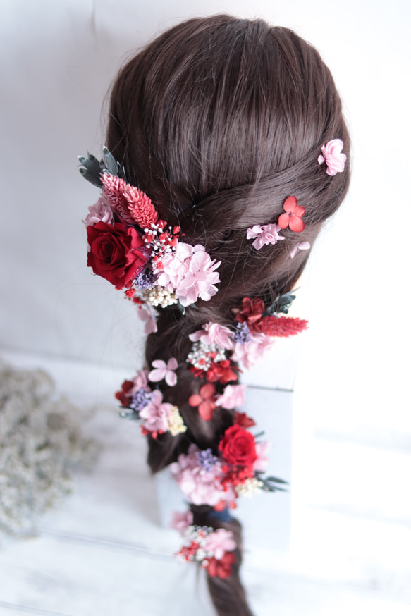 【カラーオーダーＯＫ】バラ&小花のナチュラルヘッドドレス＊プリザーブドフラワー&ドライフラワー 3枚目の画像