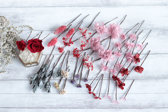 【カラーオーダーＯＫ】バラ&小花のナチュラルヘッドドレス＊プリザーブドフラワー&ドライフラワー 12枚目の画像