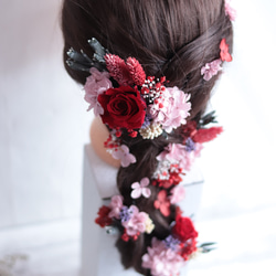 【カラーオーダーＯＫ】バラ&小花のナチュラルヘッドドレス＊プリザーブドフラワー&ドライフラワー 6枚目の画像