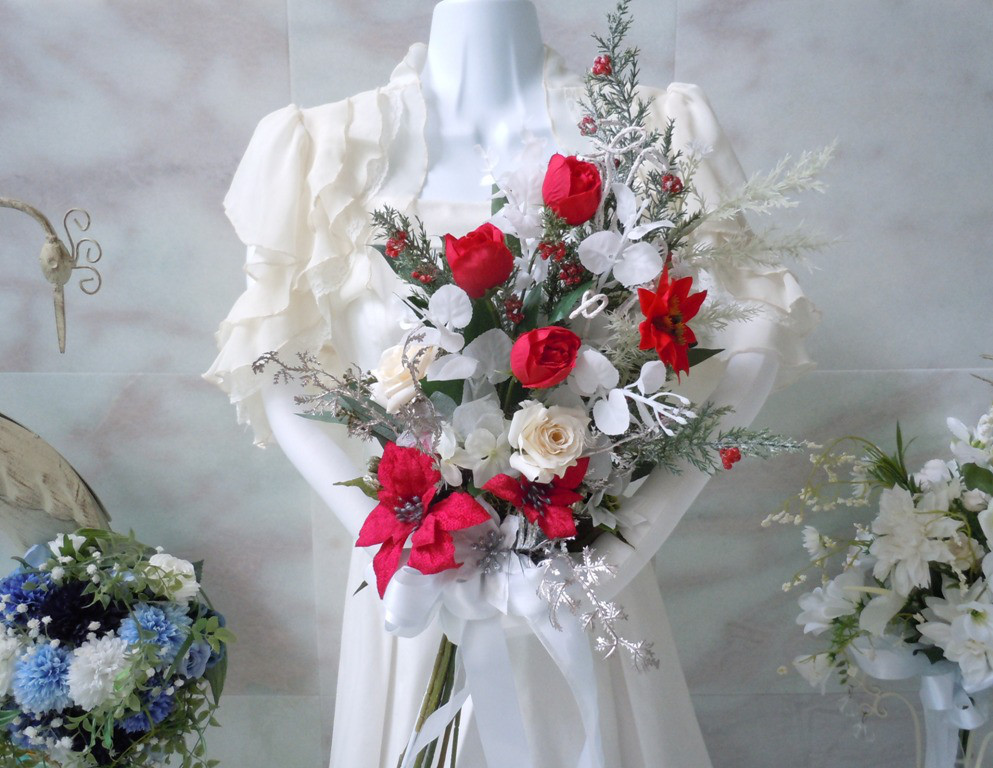 ◆クリスマスブーケ＊クラッチブーケ◆アームブーケ＊スワッグ＊ポインセチア クリスマス フォトウエディング 前撮り 壁掛け