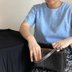 No3ベルギーコットンリネン透けにくい体型カバーTブラウス（サックスブルー/半袖・長袖・クルーネック・Vネック） 7枚目の画像