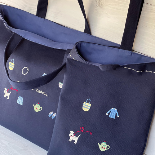 お名前刺繍できます！プードルと小物刺繍のレッスンバック
