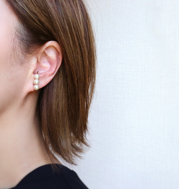 【14kgf】シンプル！シルキーパールEar cuff ー片耳ー 2枚目の画像