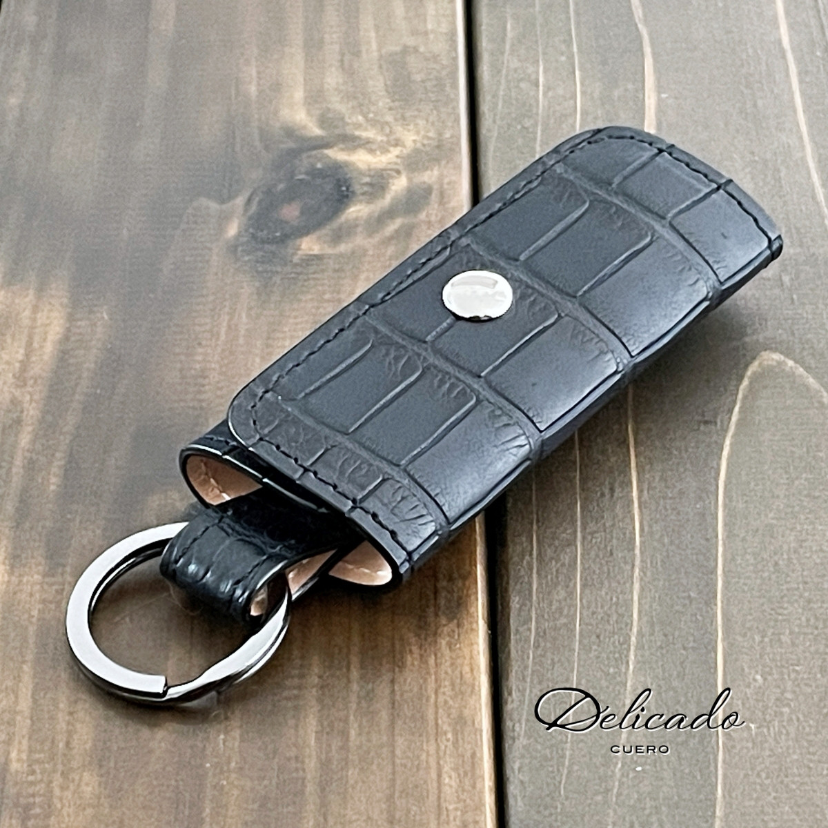 アリゲーター ワニ革 コンパクト キーケース ダークナイト