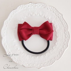 ボルドー】グログラン&ファブリックリボン ヘアアクセサリー ヘアゴム