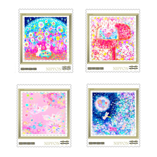 うさぎの切手シリーズ85円切手16枚セット❀ レターセット ゆきのれなこ