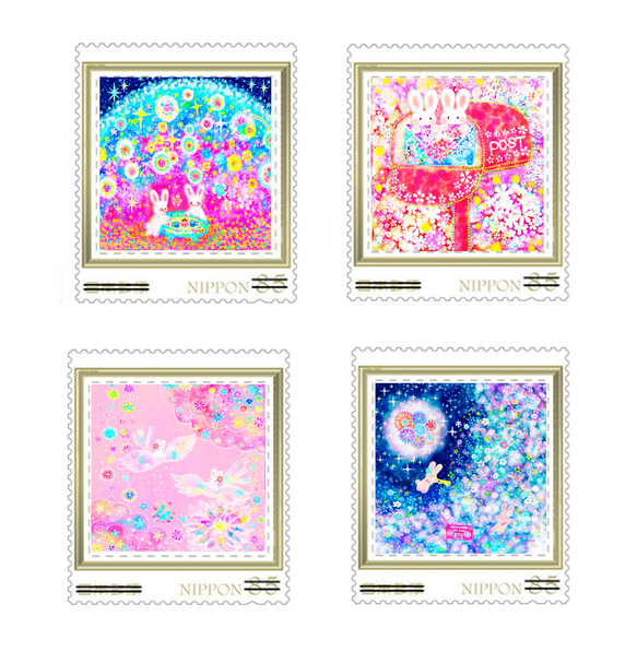 うさぎの切手シリーズ85円切手16枚セット❀ レターセット ゆきのれなこ