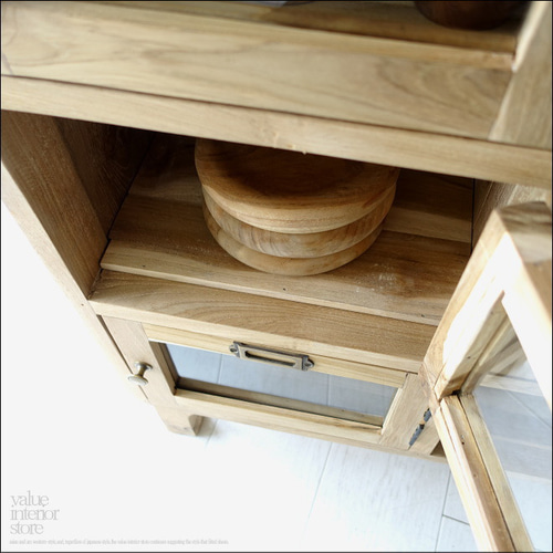 チーク総無垢材 ガラスケースロッカーN 食器棚 下駄箱 収納庫 ショー