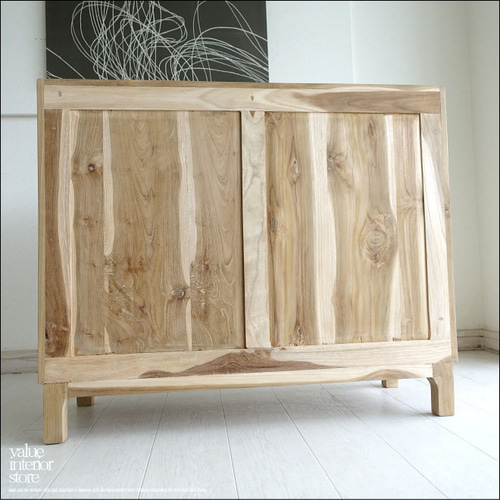 チーク総無垢材 ガラスケースロッカーN 食器棚 下駄箱 収納庫 ショー