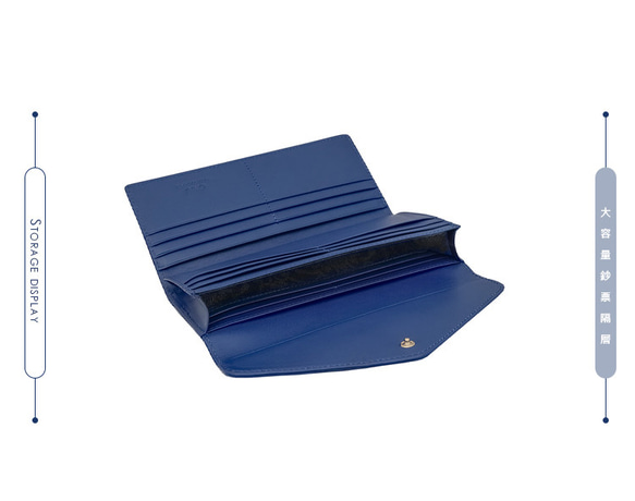 【OMC】義大利植鞣革信封式三折牛皮長夾(95115藍色) 第12張的照片