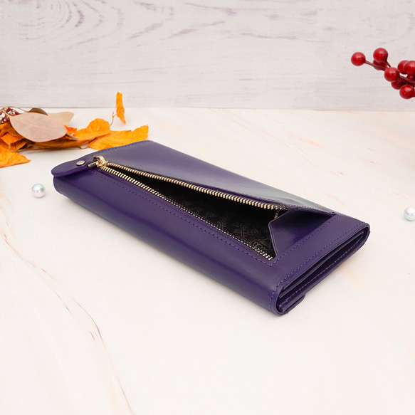 【OMC】義大利植鞣革信封式兩折牛皮長夾(95116紫色) 第4張的照片
