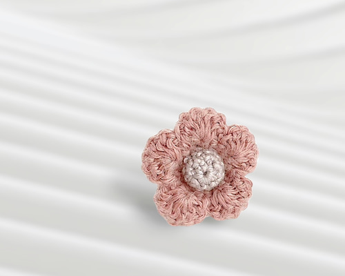 リネンのお花 手編みのブローチ/タックピン【ピンクベージュ】選べる