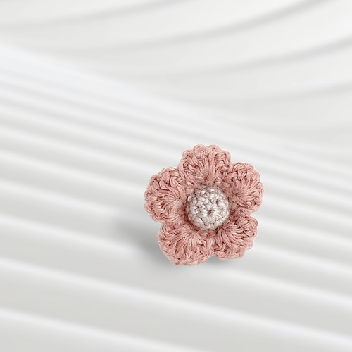 リネンのお花 手編みブローチ/タックピン（ピンクベージュ）選べる金具