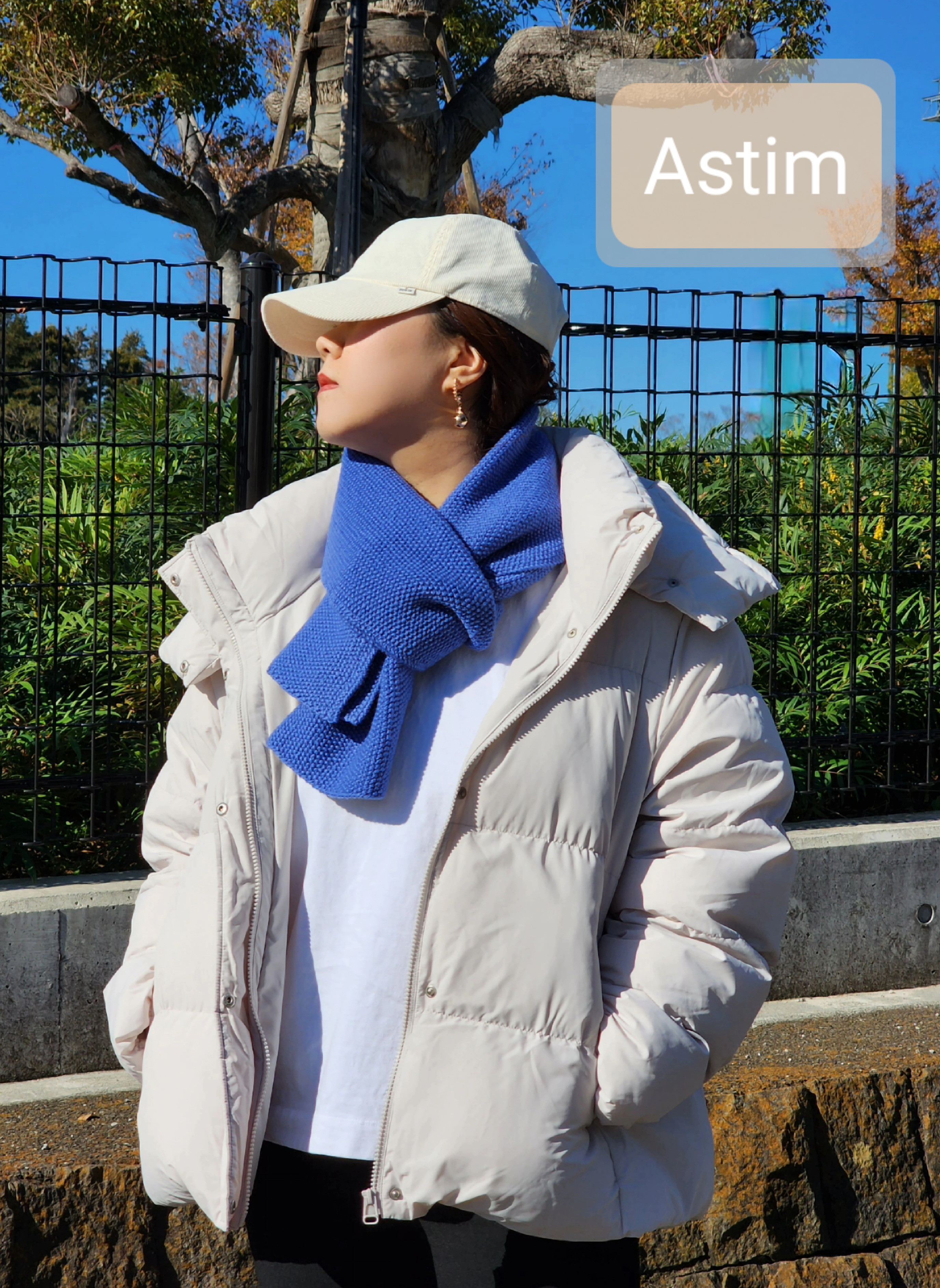 Y78F【クリスマスギフト】上品なヒヤシンスブルー/鹿の子編みのロングマフラー/メリノウール100％【送料無料】