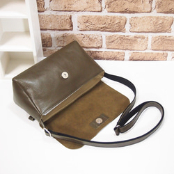 ★手工製作★日本製造★真皮★數位皮革/隨時間變化★覆蓋/斜挎單肩包★卡其色★錢包手拿包★ 第10張的照片