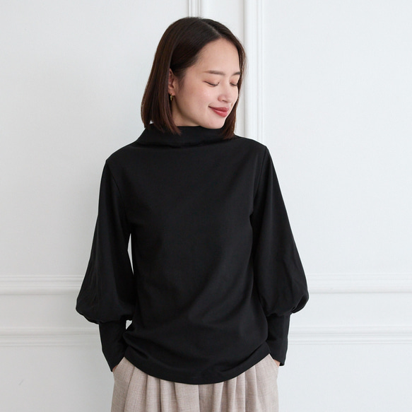 透明瓶頸氣球袖長袖黑色 第3張的照片