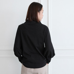 透明瓶頸氣球袖長袖黑色 第5張的照片