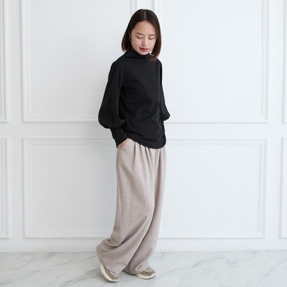 透明瓶頸氣球袖長袖黑色 第10張的照片