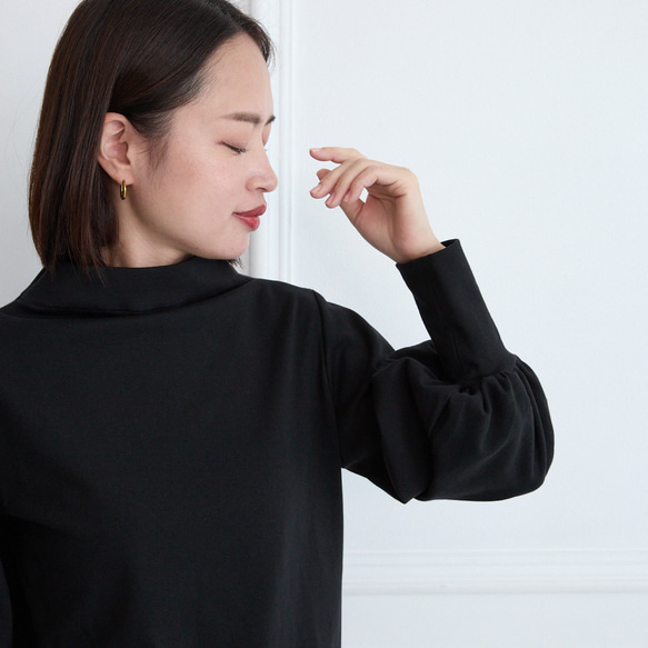 透明瓶頸氣球袖長袖黑色 第13張的照片