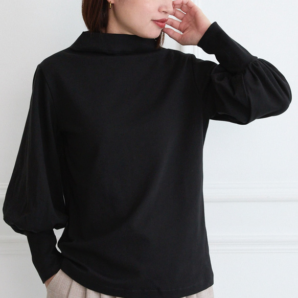 透明瓶頸氣球袖長袖黑色 第1張的照片