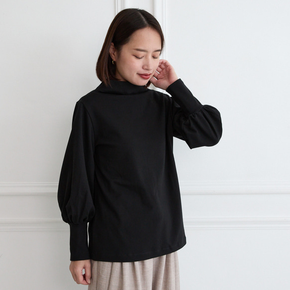 透明瓶頸氣球袖長袖黑色 第4張的照片