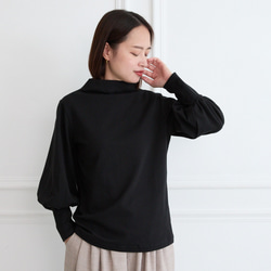 透明瓶頸氣球袖長袖黑色 第2張的照片