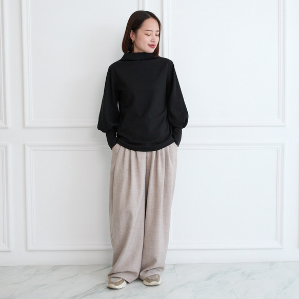 透明瓶頸氣球袖長袖黑色 第9張的照片