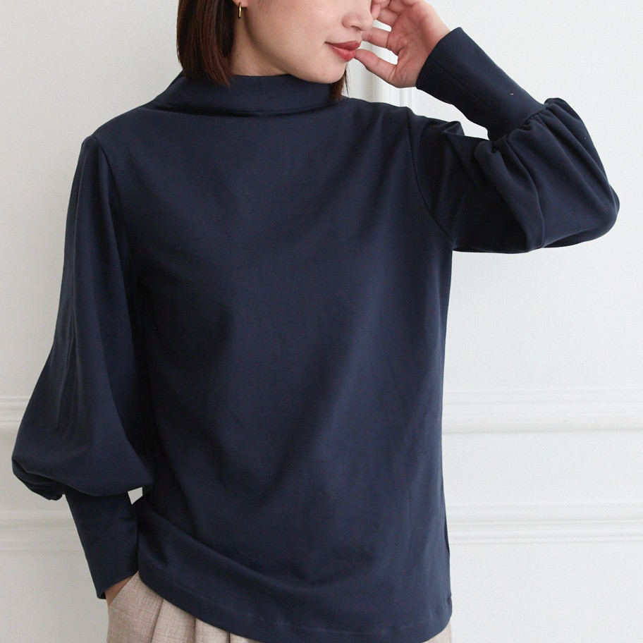【✨再販3サイズ】ゆとりボトルネック バルーン袖　長袖　ネイビー　0261NV
