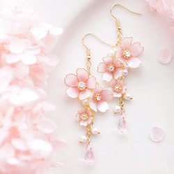 桜ピアス・イヤリング】*桜の耳飾り ディップアート* ピアス（フック