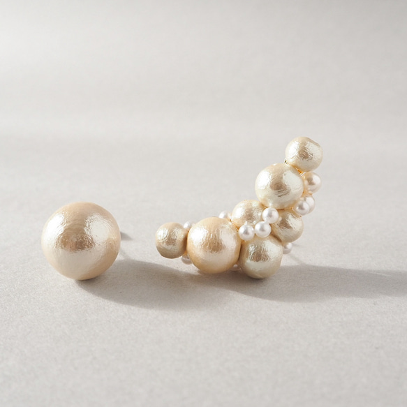 月と星コットンパールピアス/イヤリング サージカルステンレス P786