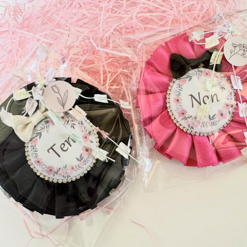 お名前入り ロゼット 38mm ラインストーン 入園 入学 名札 プレゼント