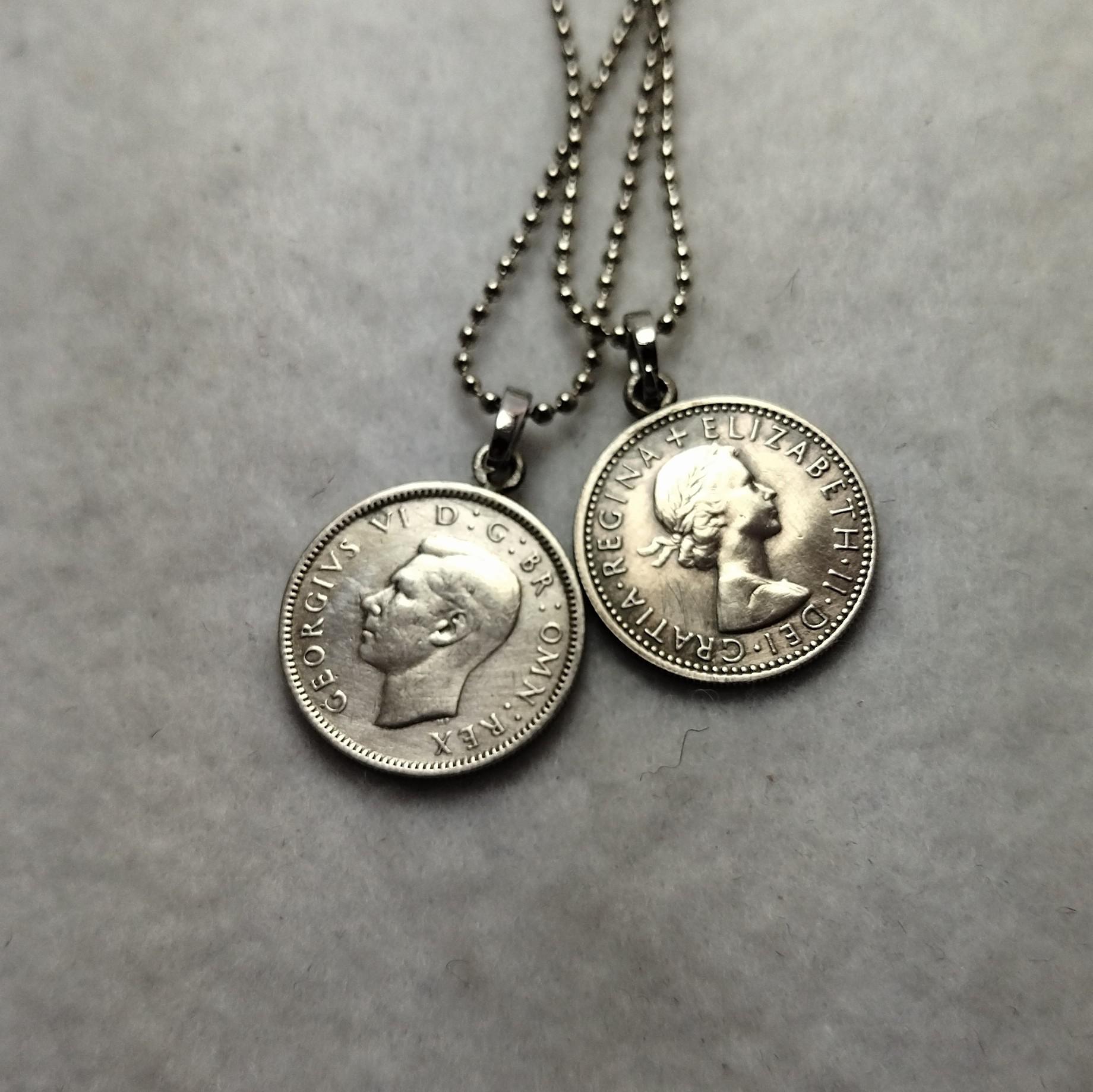 おまけ付きコインネックレス6ペンス(幸運)+ハーフペニー(グッドラッ)