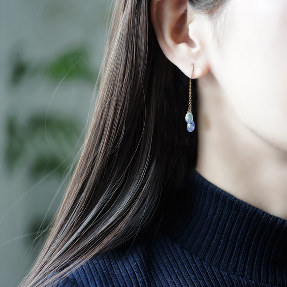 14KGF 天然藍色坦桑石流蘇耳環 ~Sylvaine 第7張的照片