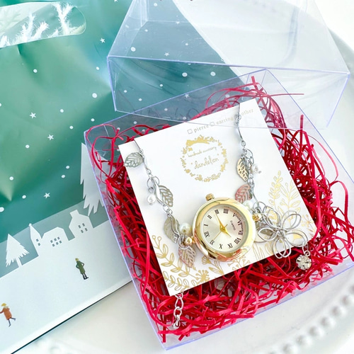 シルバーver.小花とリーフとパールのブレスウォッチ (腕時計) 【受注  