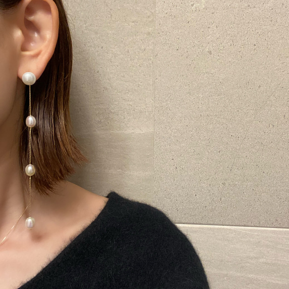 バロックパール 4連パール ロング ピアス イヤリング ピアス